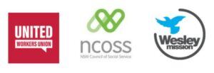United Workers Union, the NSW Council of Social Service and Wesley Mission logos