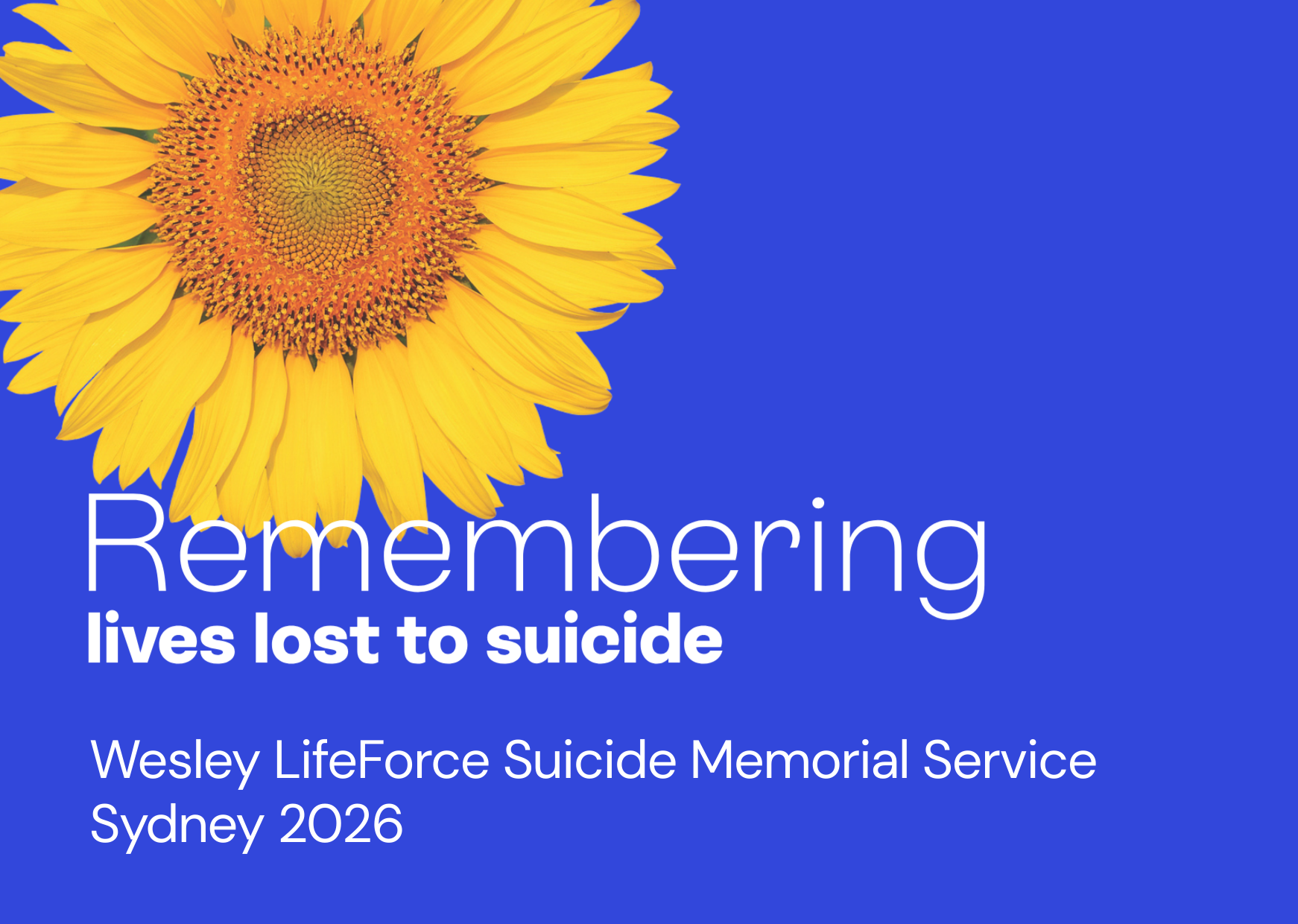 Wesley LifeForce Suicide Memorial Service Sydney 2026