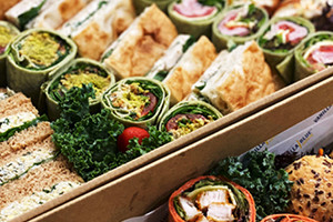 Assortment of lunch items such as sandwiches and wraps from Wesley Conference Centre catering,