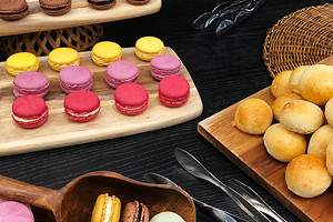 Assortment of morning & afternoon tea such as macarons and bread from Wesley Conference Centre catering